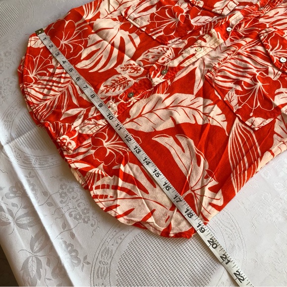 MNG Mango Orange/Cream Oversized Flowy Tropical Printed Shirt Women’s Size 4 Top - Picture 10 of 16